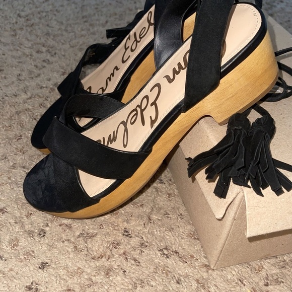 [NWOB] Sam Edelman Jenna Wood Platform Clog Sandal, Size 9, Black Suede Leather - Picture 5 of 8